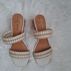 Time and Tru Cream Braided Double-strap Slide Sandals